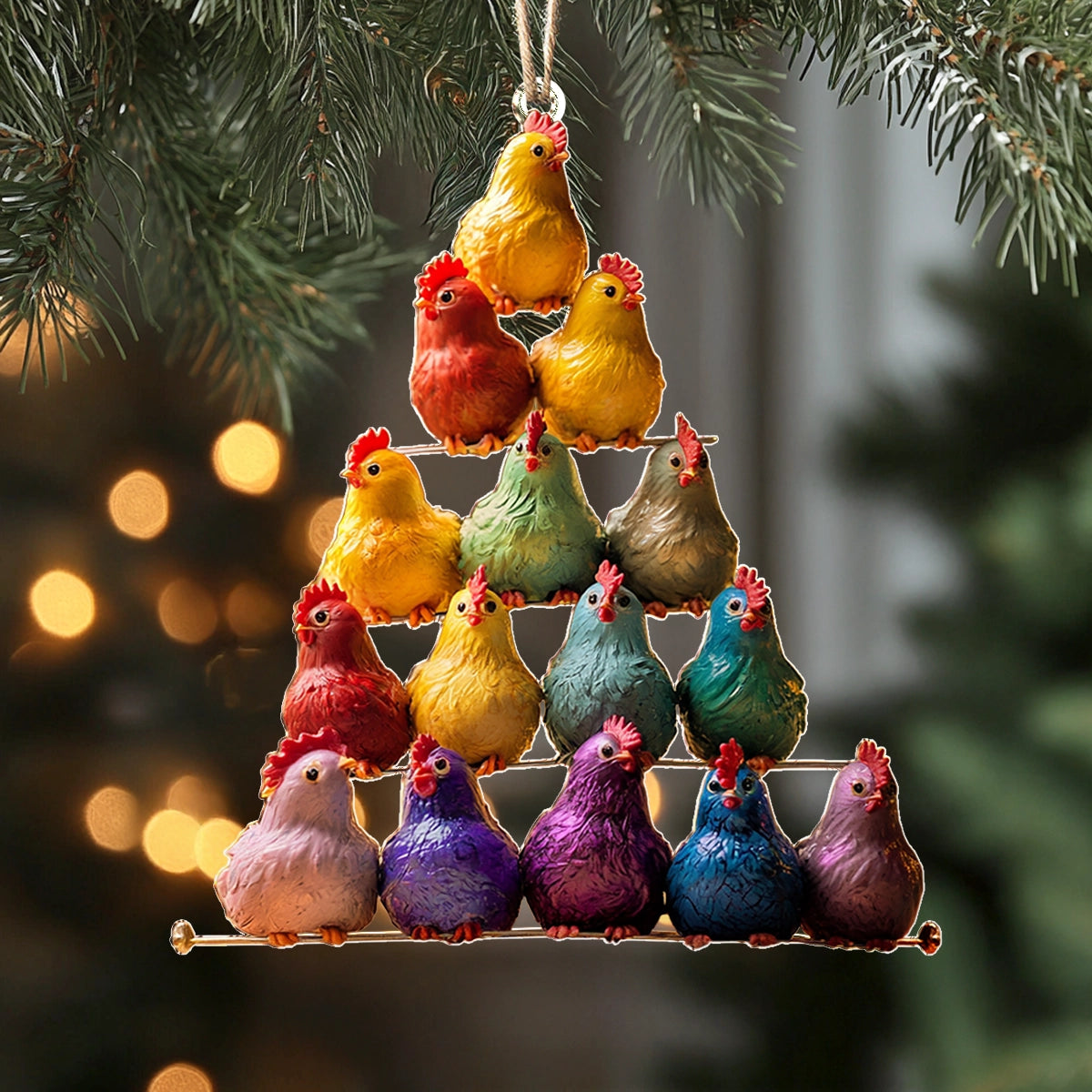 Acrylic Ornament Rainbow Rooster Pyramid Warm Winter Home Ornament