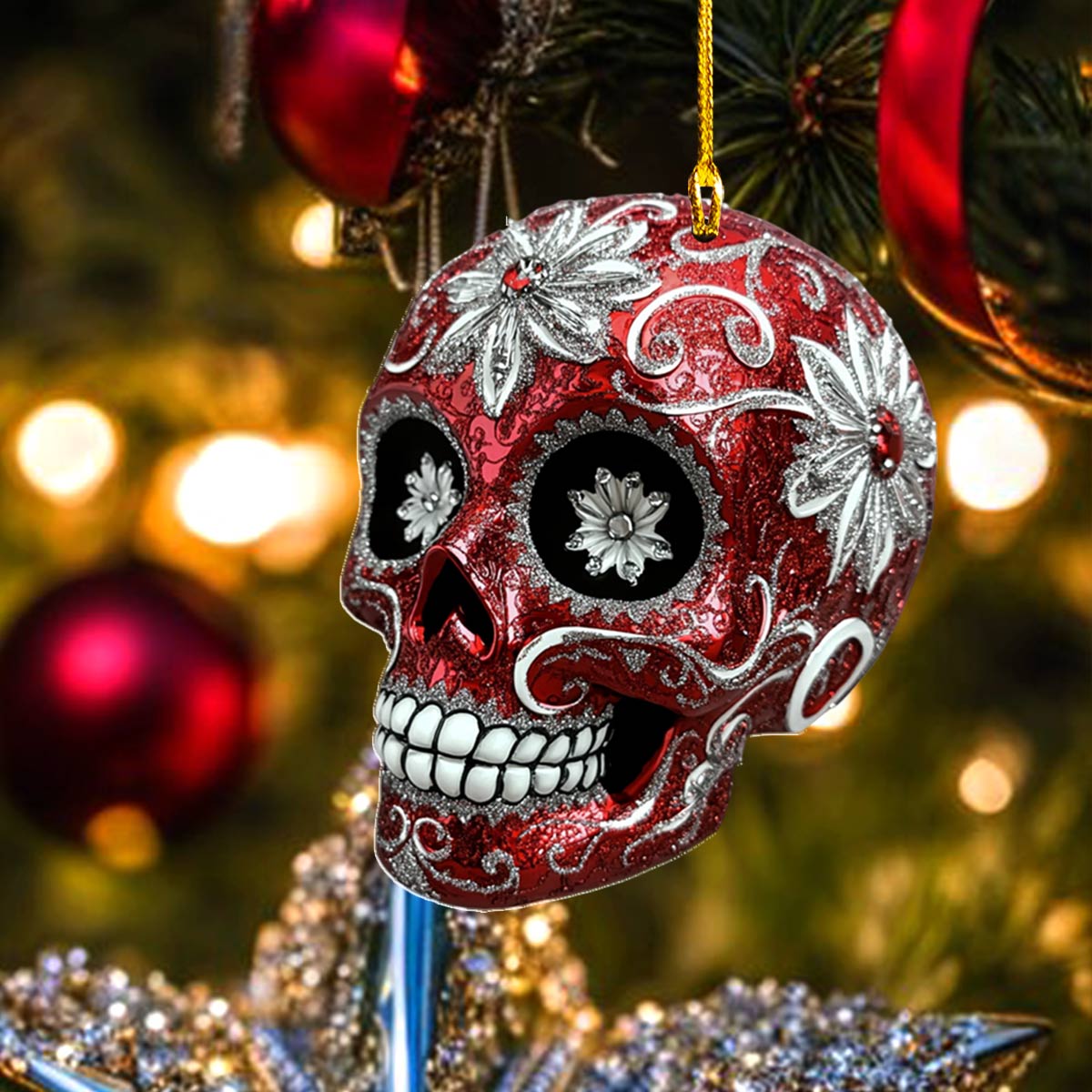Acrylic Ornament Red Sugar Skull Thoughtful Merch For Birthday Must-Have Holiday Tree Ornament