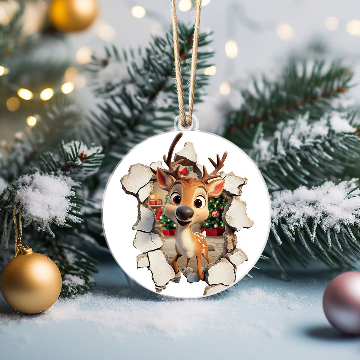 Acrylic Ornament Reindeer Breakthrough Christmas Cool Merch Gift For Friends Cozy Christmas Tree Decoration
