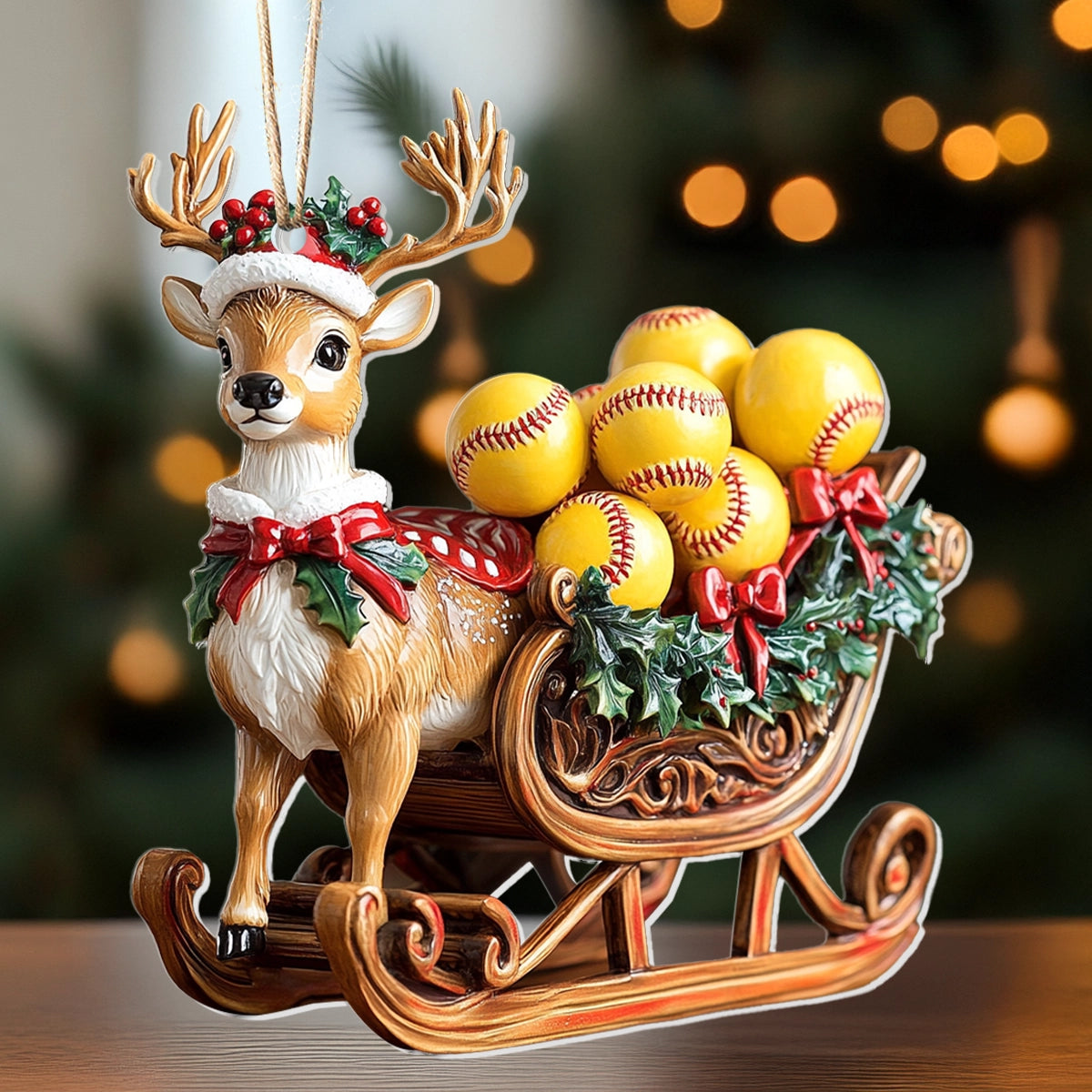 Acrylic Ornament Reindeer Softball Sleigh Cute Custom Christmas Ornament Lovely Ornament Gift For Him