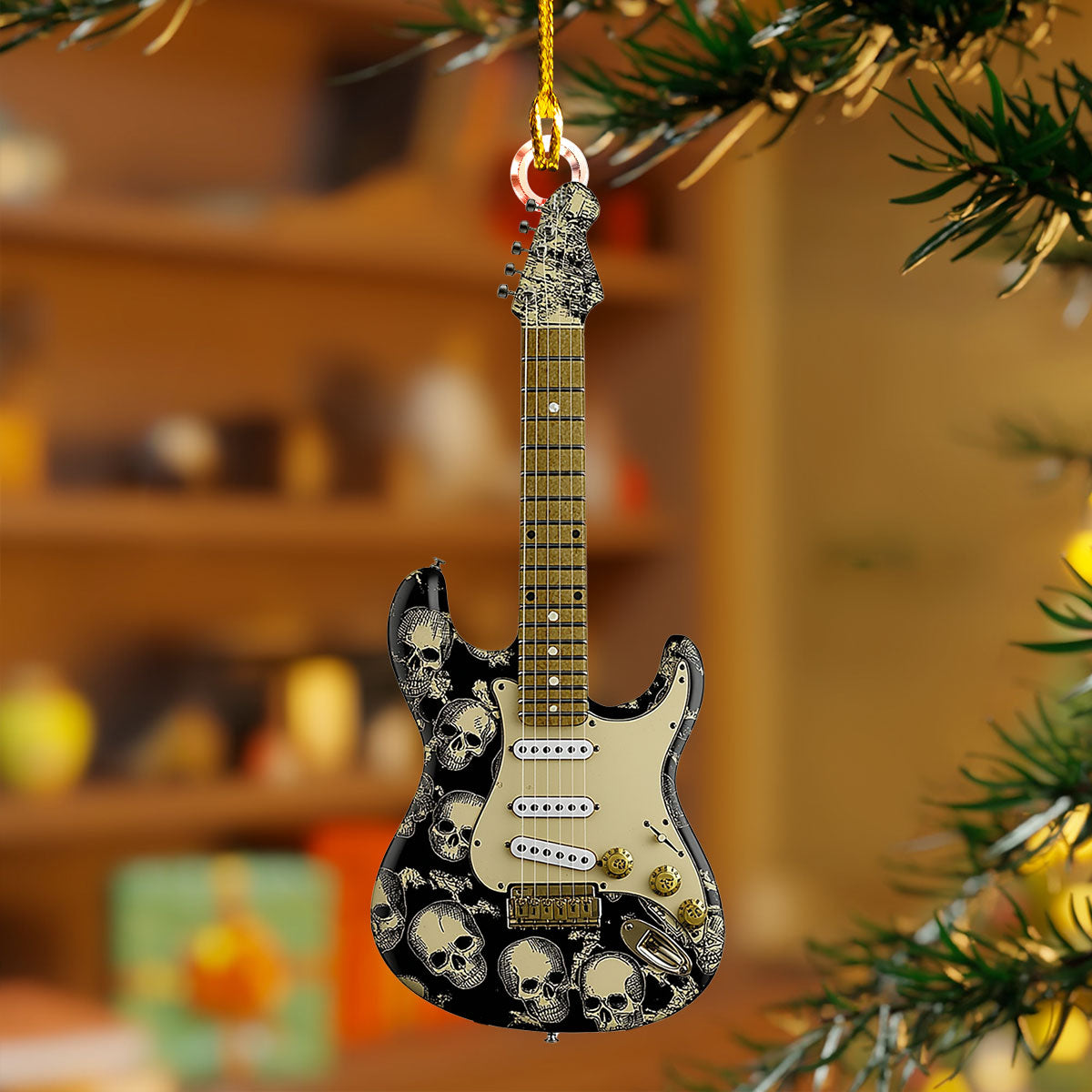 Acrylic Ornament Rock N Skull Guitar Perfect Gift For Him Cozy Christmas Tree Decoration