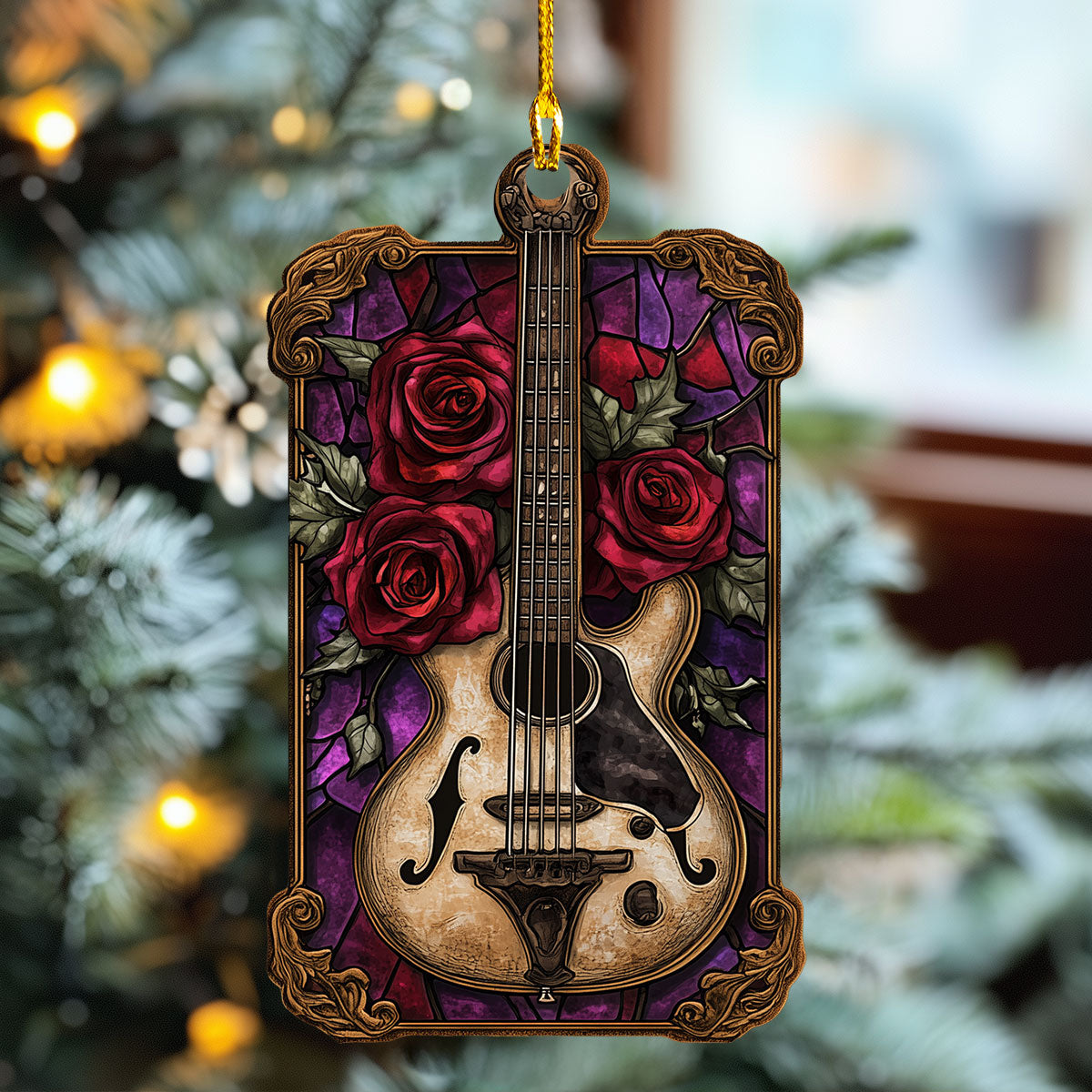 Acrylic Ornament Roses Vintage Semi Acoustic Guitar Charming Personalized Ornament