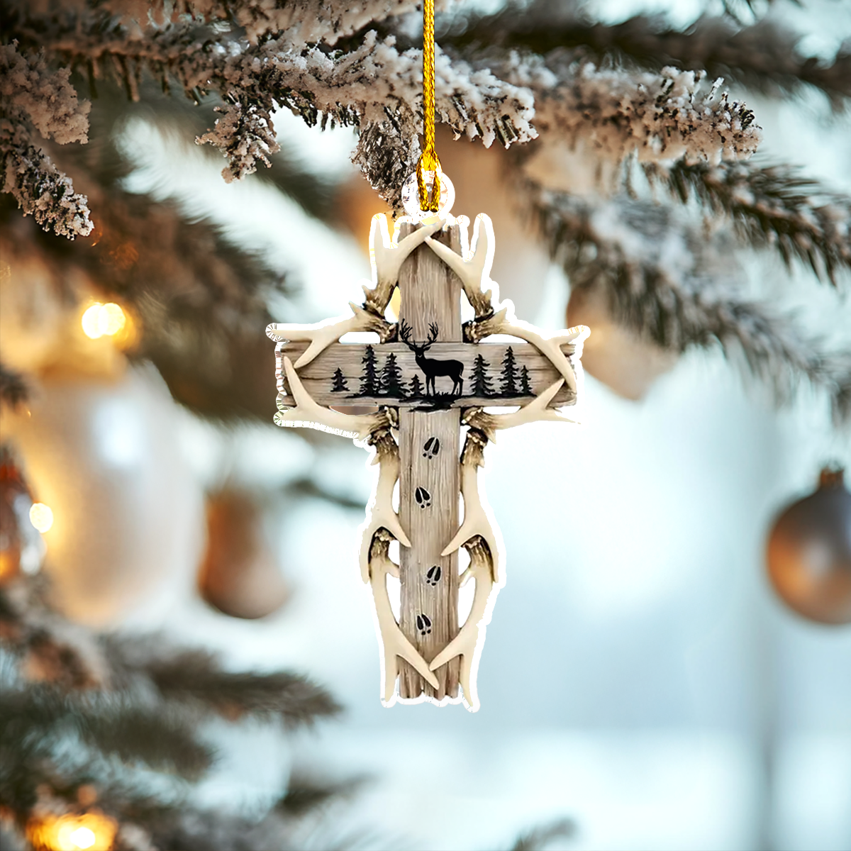 Acrylic Ornament Rustic Antler Wall Cross Stylish Merch Ornament Design