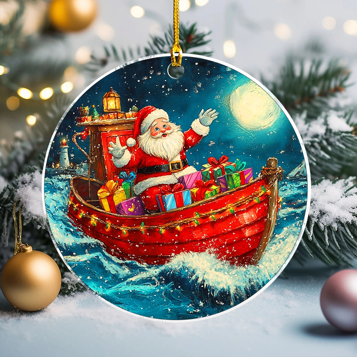 Acrylic Ornament Sailing Santas Nautical Sleigh Ride Charming Ornament For Couples