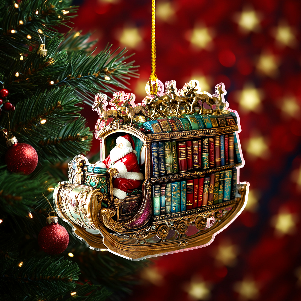 Acrylic Ornament Santa Book Sleigh Lovely Holiday Ornament Gift