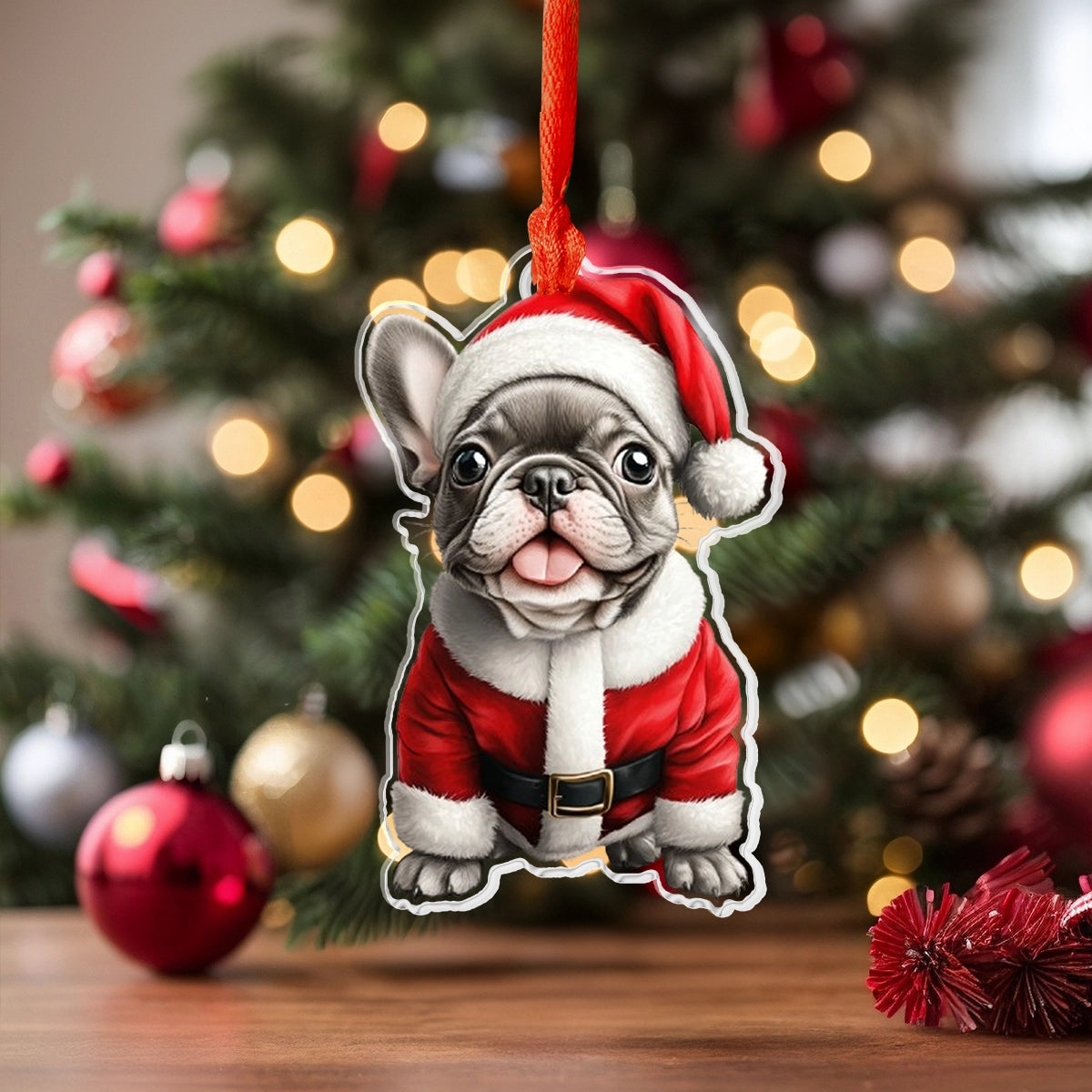 Acrylic Ornament Santa Frenchie Personalized Merch Gift Idea Warm Winter Home Ornament