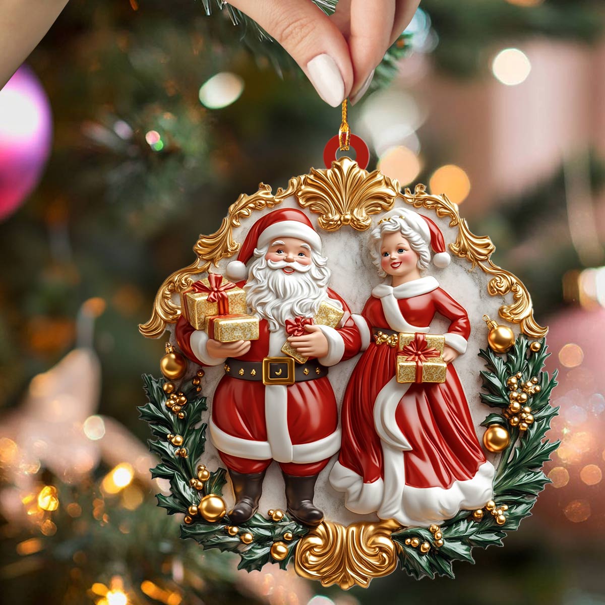 Acrylic Ornament Santa Mrs Claus Holiday Joyful Tree Ornament Collection