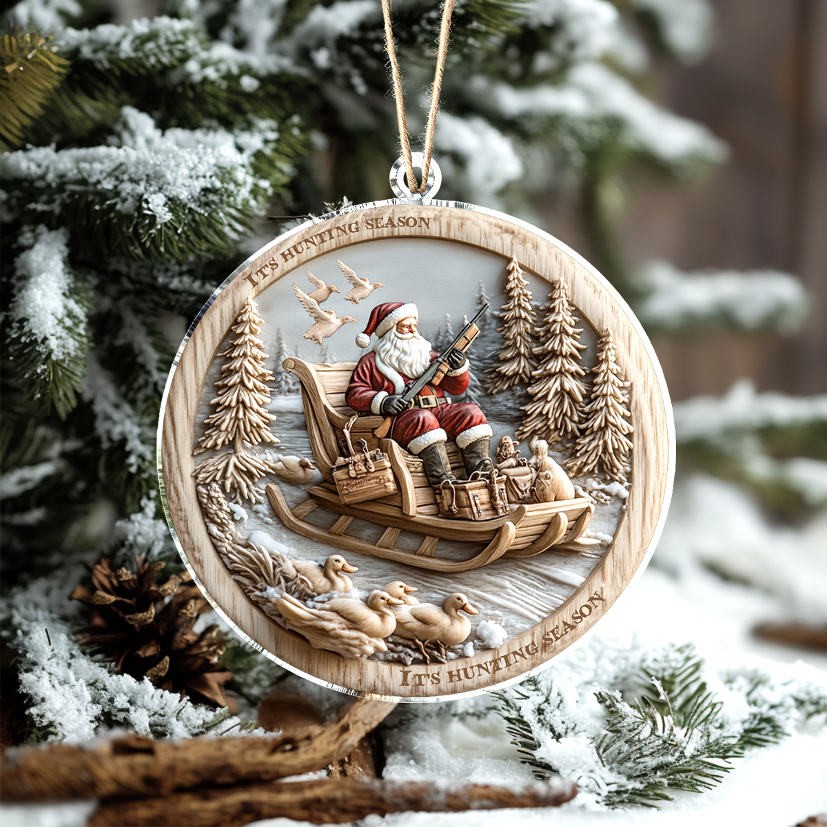 Acrylic Ornament Santa Winter Hunt Cozy Christmas Tree Decoration