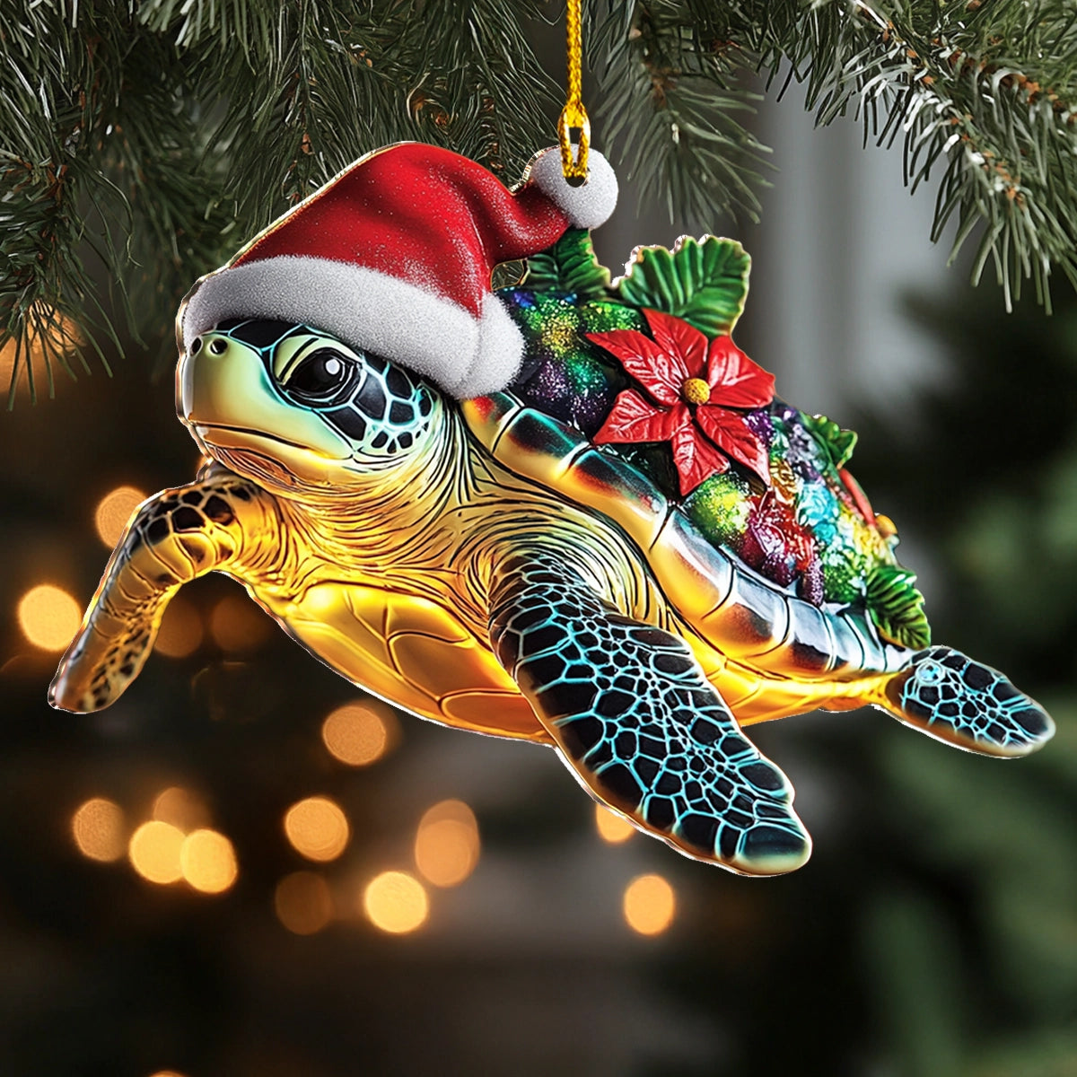 Acrylic Ornament Santas Sea Turtle Stylish Holiday Ornament Design