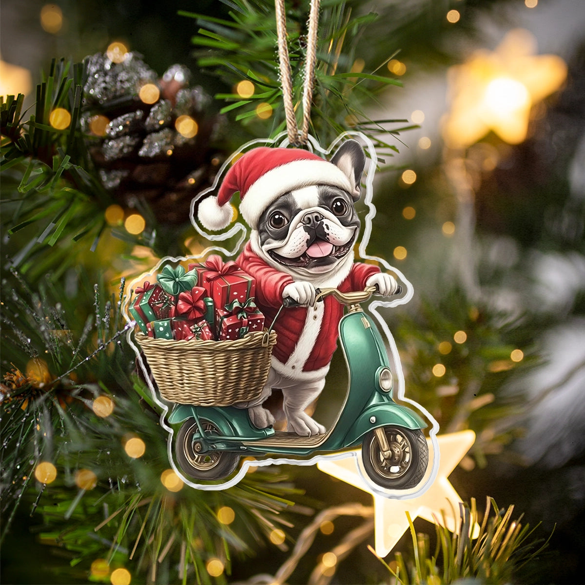 Acrylic Ornament Scooter Santa Frenchie Adorable Ornament For Friends