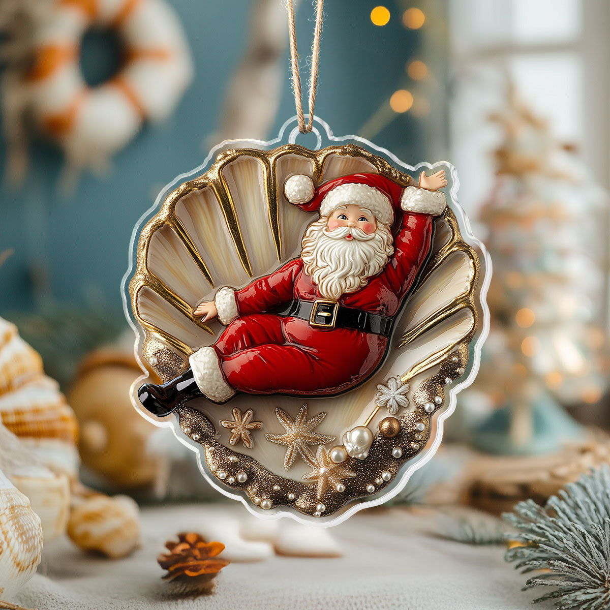 Acrylic Ornament Seaside Santa Shell Charming Ornament For Couples