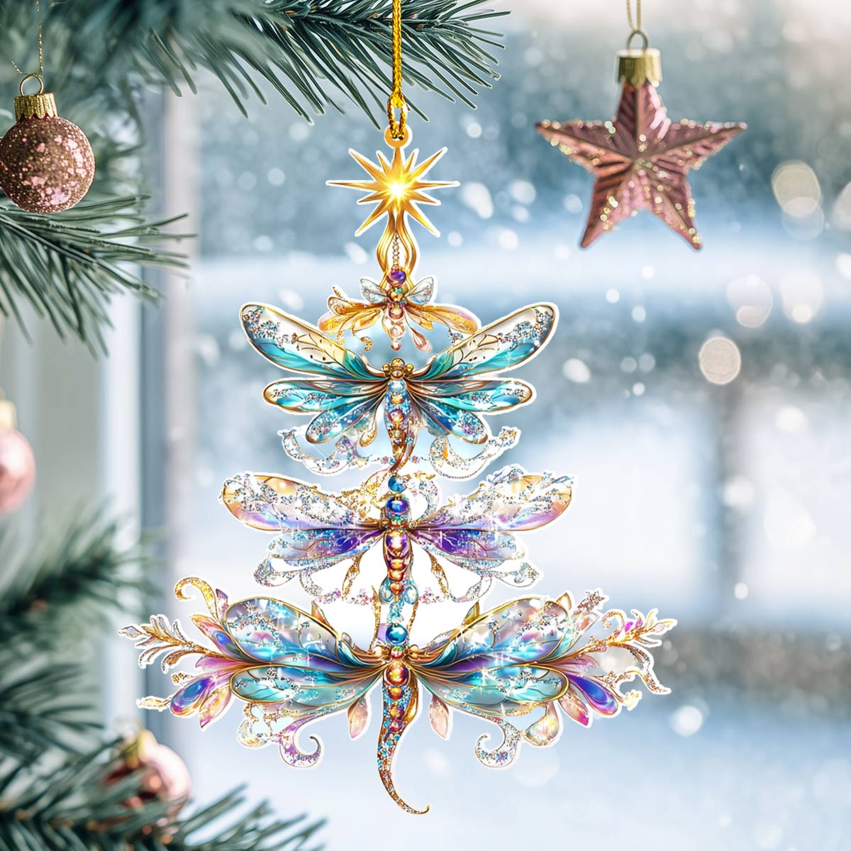 Acrylic Ornament Shimmering Dragonfly Christmas Holiday Merch Collection