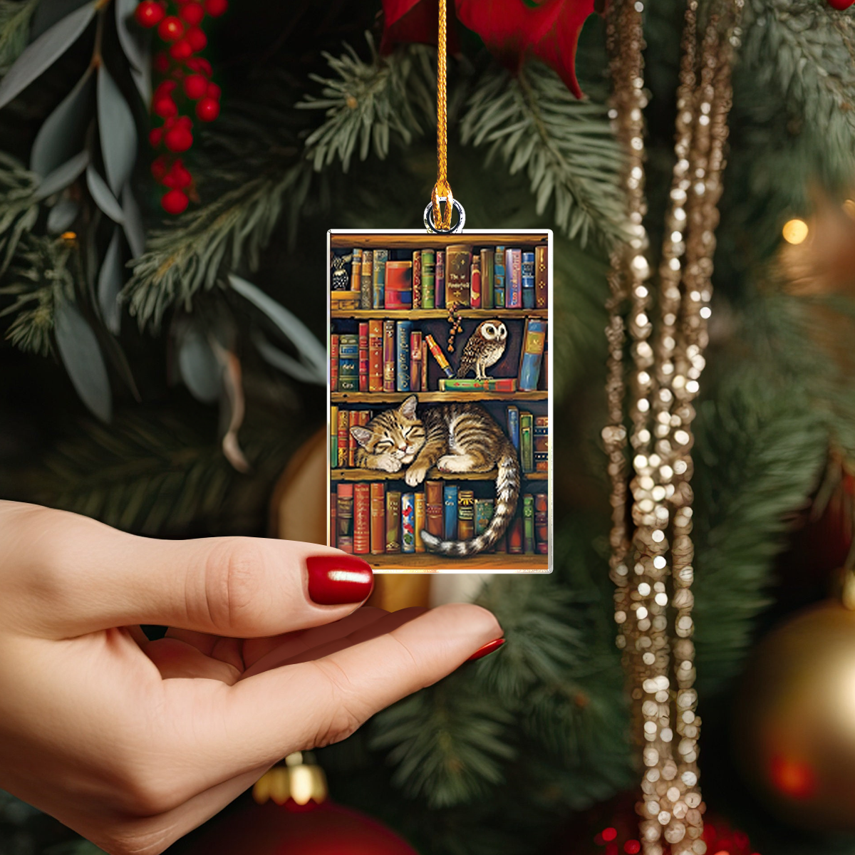 Acrylic Ornament Sleeping Cat Book Nook Unique Merch Ornament Gift