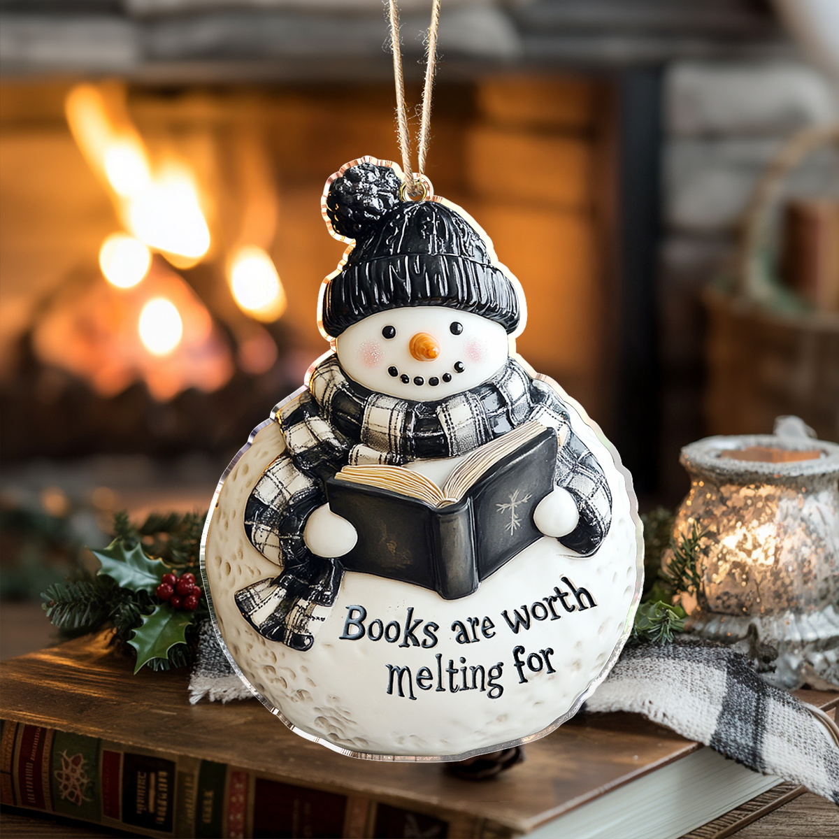 Acrylic Ornament Snowman Book Lover Charming Holiday Home Decoration