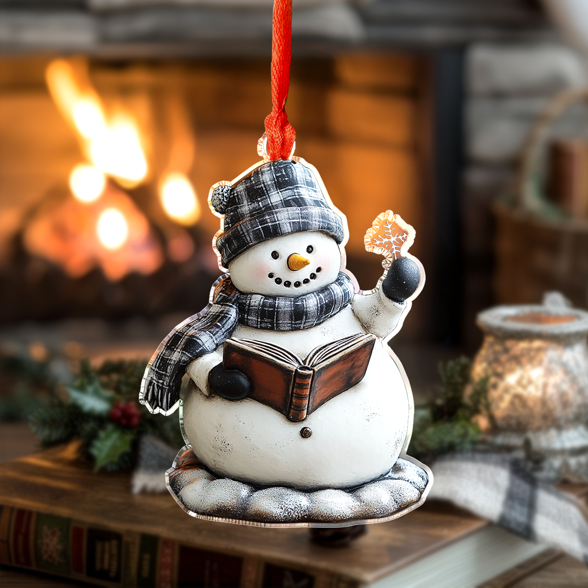 Acrylic Ornament Snowman Reads Stylish Merch Ornament Design