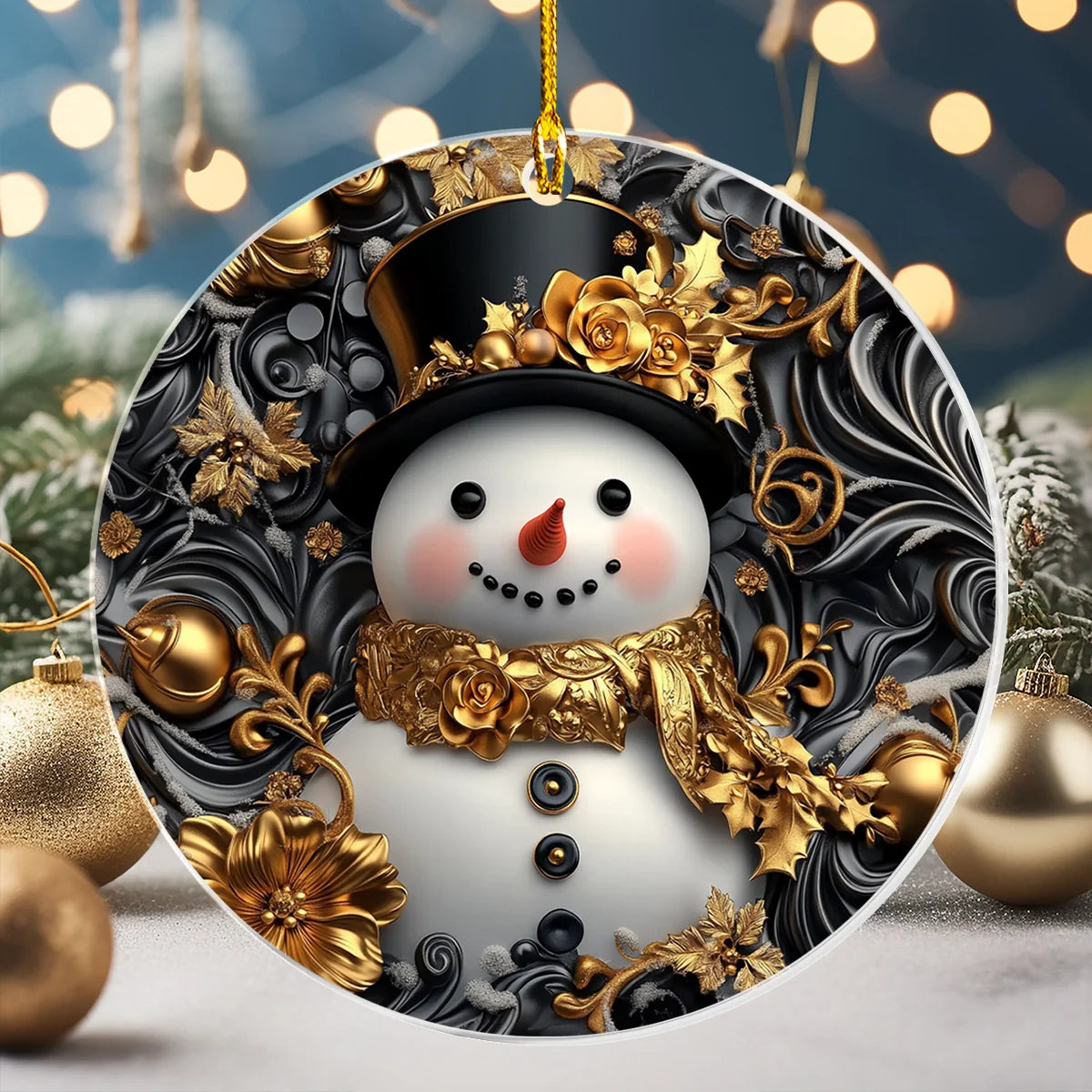 Acrylic Ornament Snowmans Golden Christmas Joyful Christmas Ornament Keepsake
