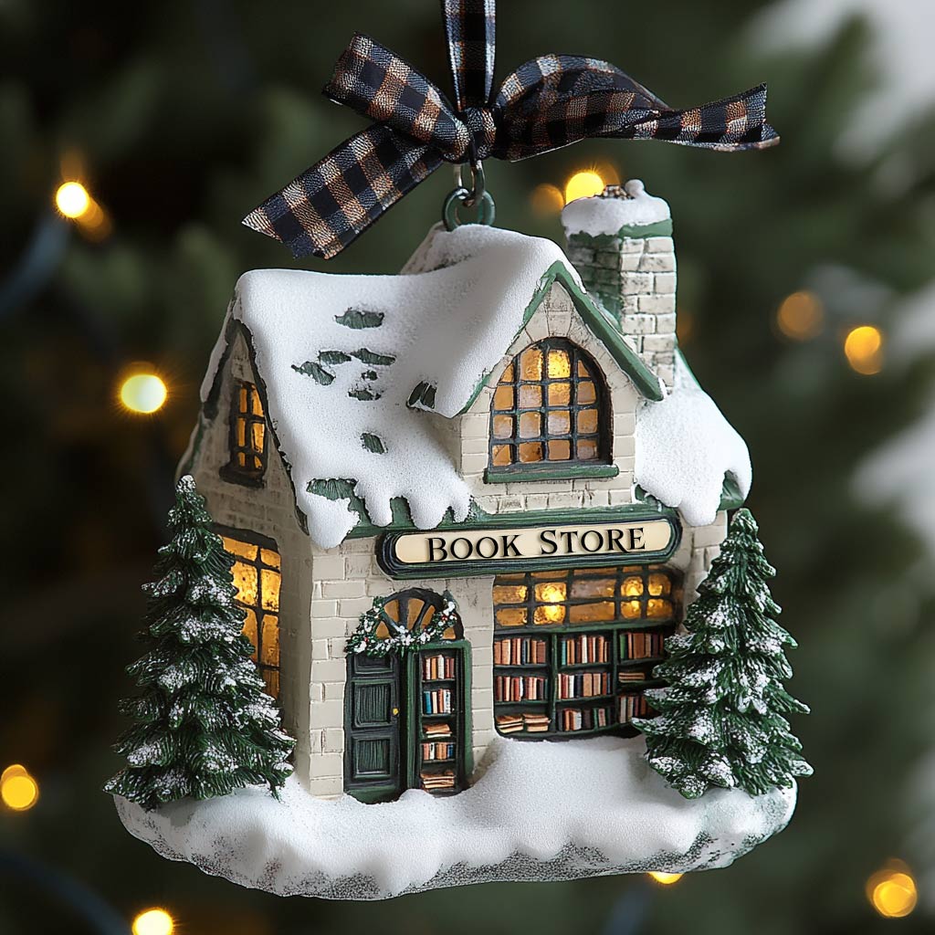 Acrylic Ornament Snowy Bookstore Christmas Festive Christmas Tree Ornament