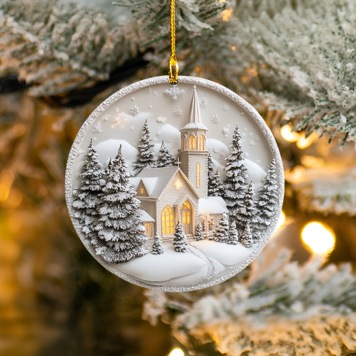 Acrylic Ornament Snowy Chapel Serenity Must-Have Holiday Tree Ornament