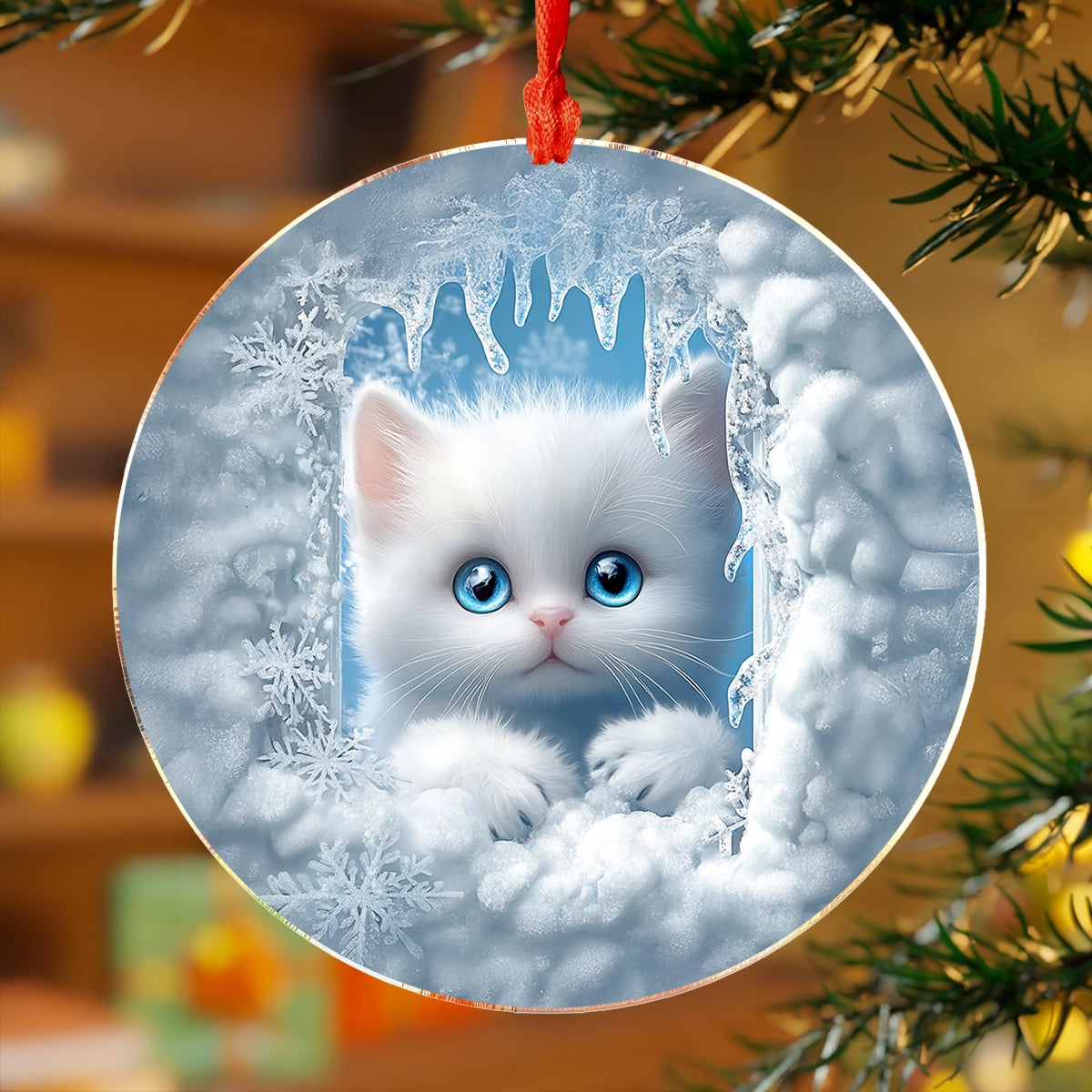 Acrylic Ornament Snowy Christmas Cat Meaningful Gift For Family Special Holiday Tree Decor