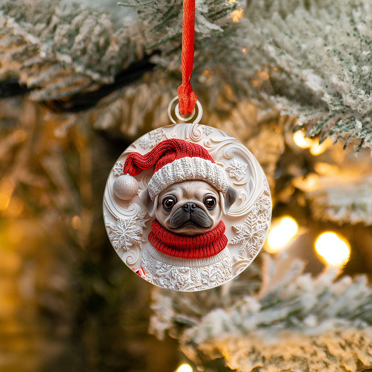 Acrylic Ornament Snowy Puggy Perfect Gift For Him Stylish Merch Ornament Design