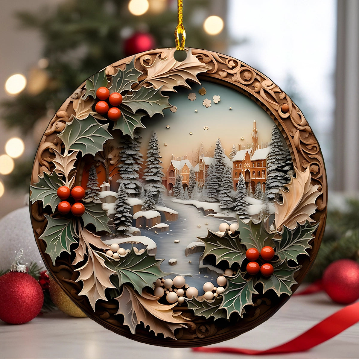 Acrylic Ornament Snowy Village Charm Perfect Holiday Tree Decoration