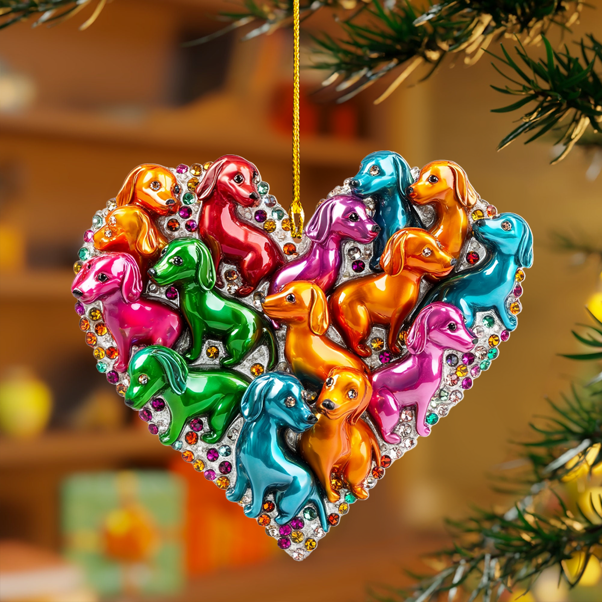 Acrylic Ornament Sparkling Dachshund Love Beautiful Christmas Ornament Beautiful Ornament For Family