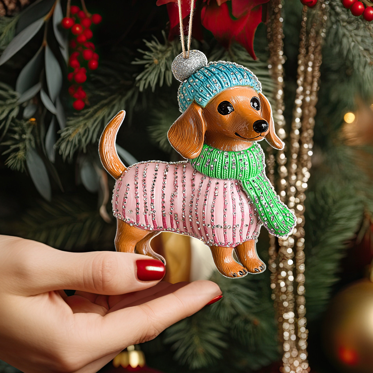 Acrylic Ornament Sparkling Sweater Dachshund Heartfelt Ornament For Mom