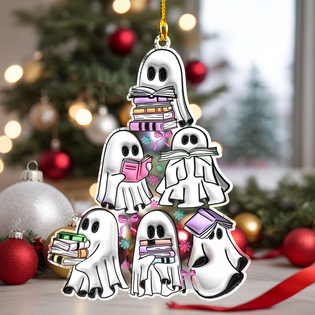 Acrylic Ornament Spooky Bookish Ghost Joyful Tree Ornament Collection