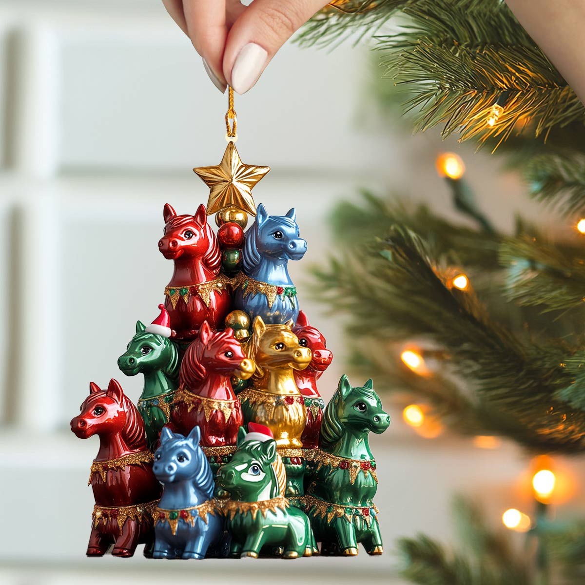 Acrylic Ornament Stacked Stallions Christmas Cozy Wearable Merch Keepsake Stylish Holiday Ornament Design