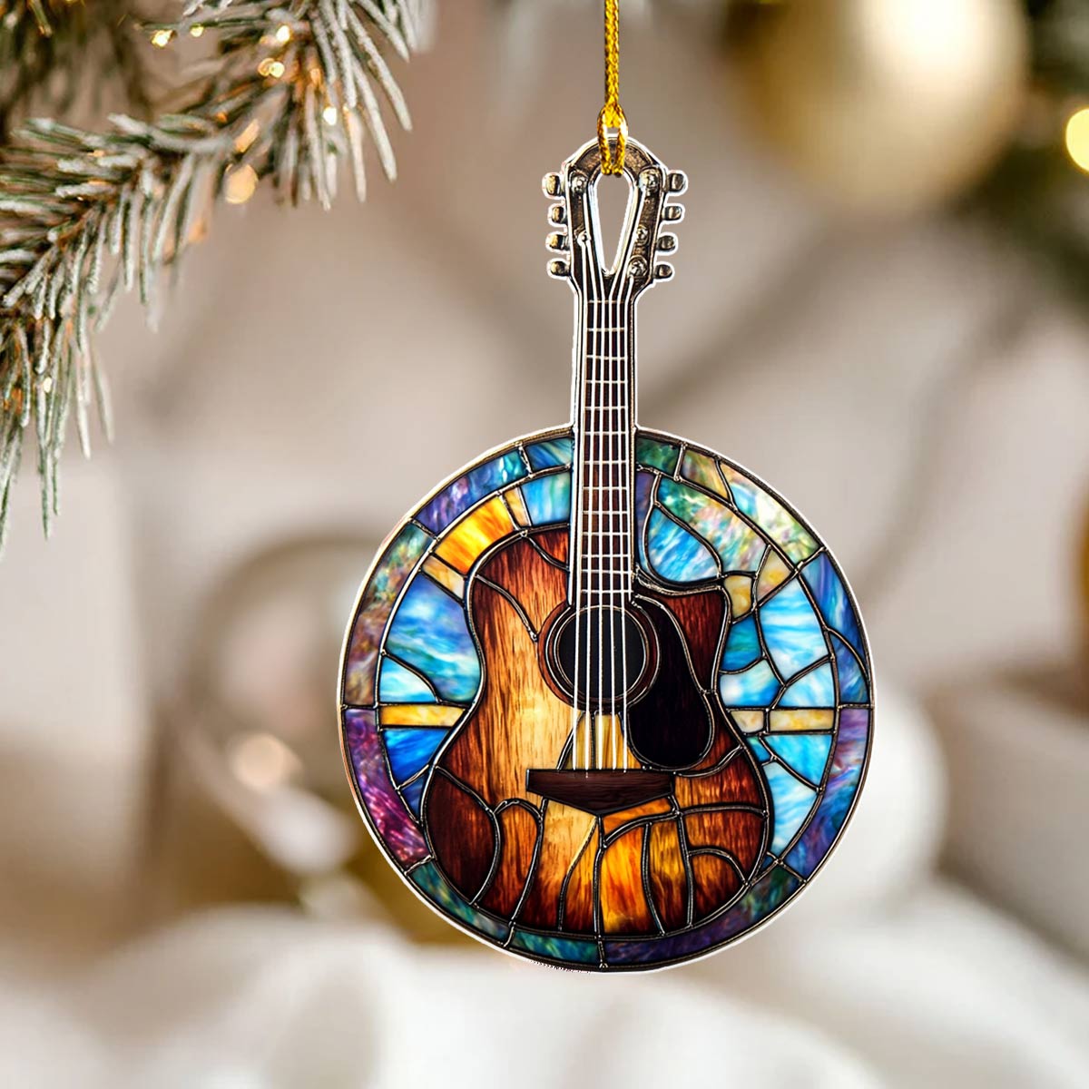 Acrylic Ornament Stained Glass Guitar Beautiful Christmas Ornament