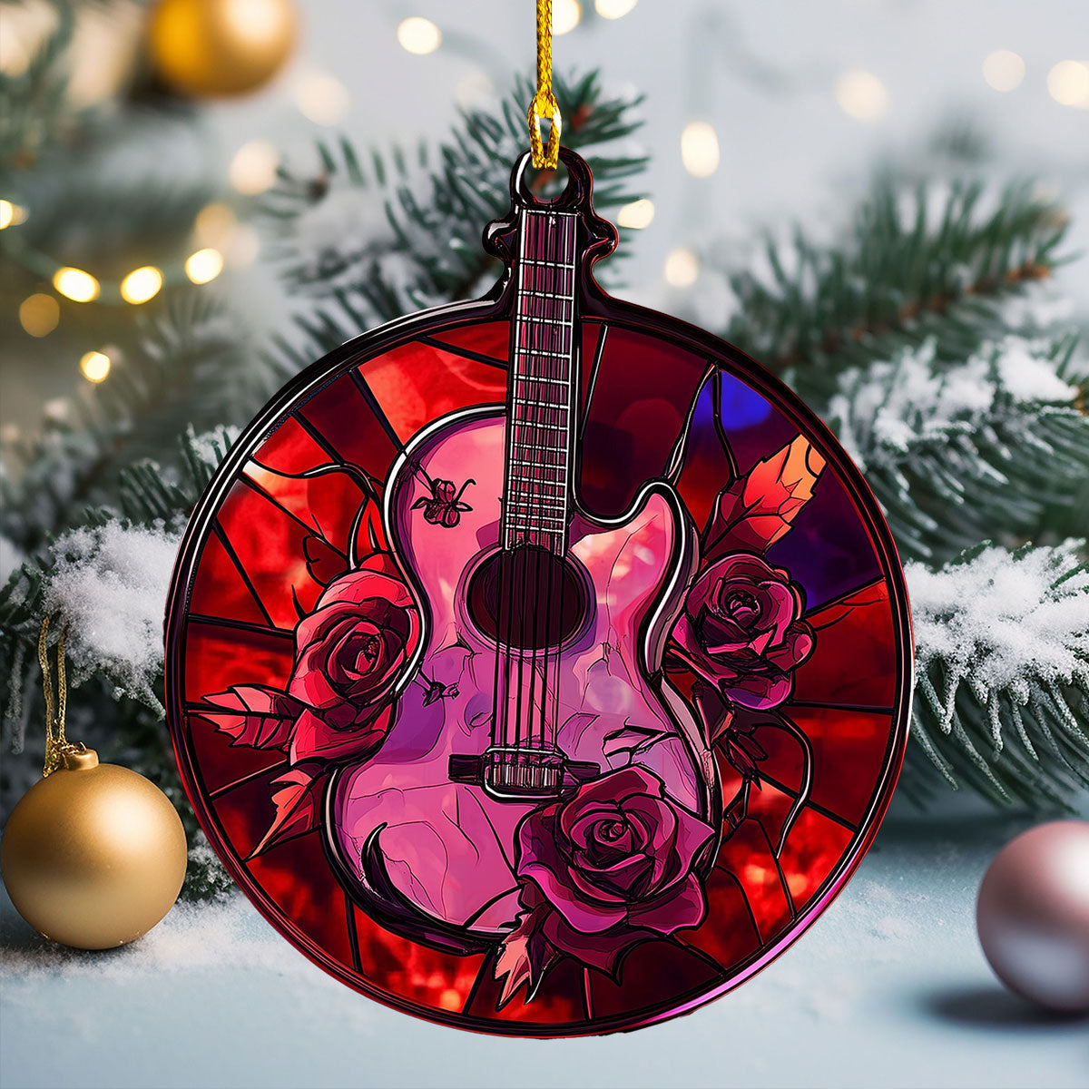 Acrylic Ornament Stained Glass Rose Guitar Memorable Merch Gift Idea Holiday Merch Collection