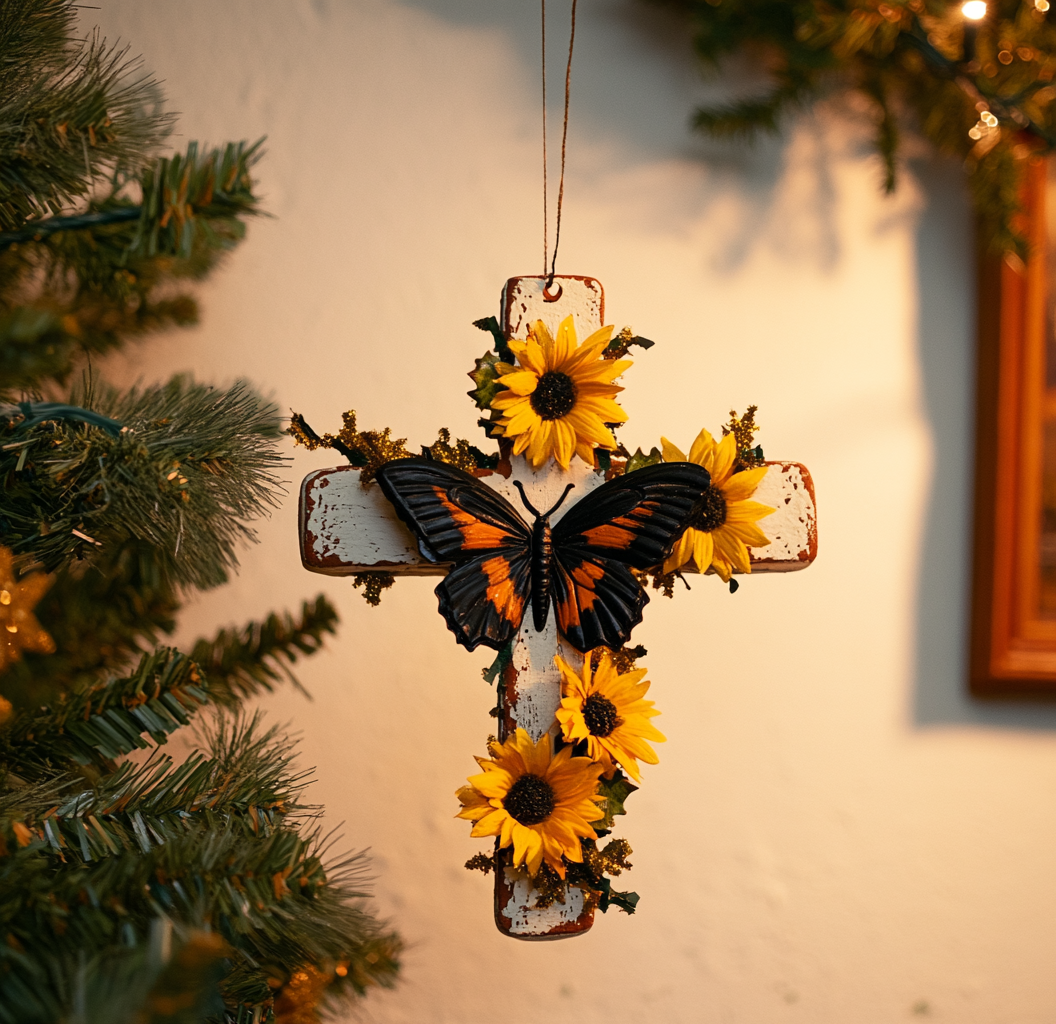Acrylic Ornament Sunflower Butterfly Cross Thoughtful Ornament For Dad