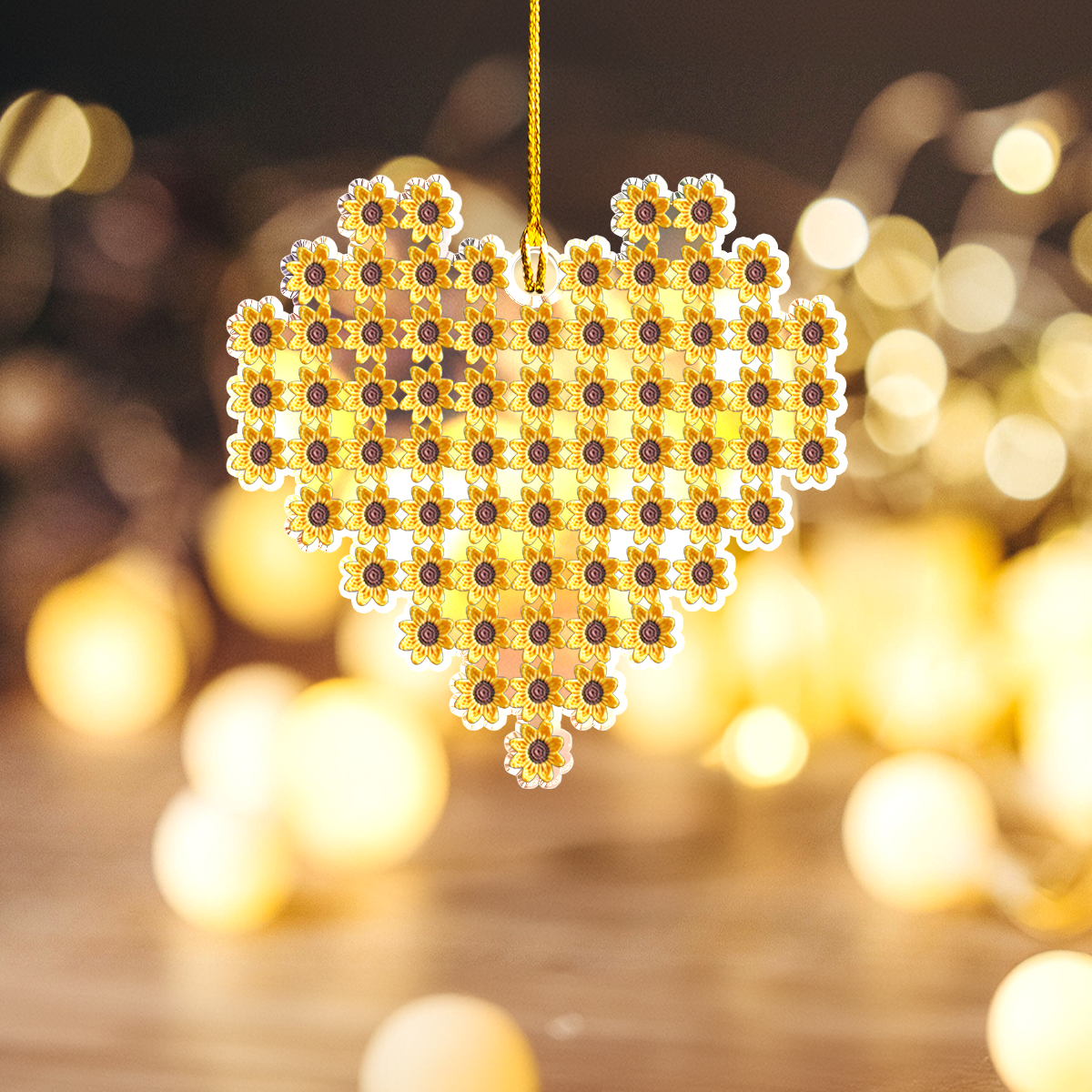 Acrylic Ornament Sunflower Heart Crochet Cool Merch Gift For Friends Warm Winter Home Ornament