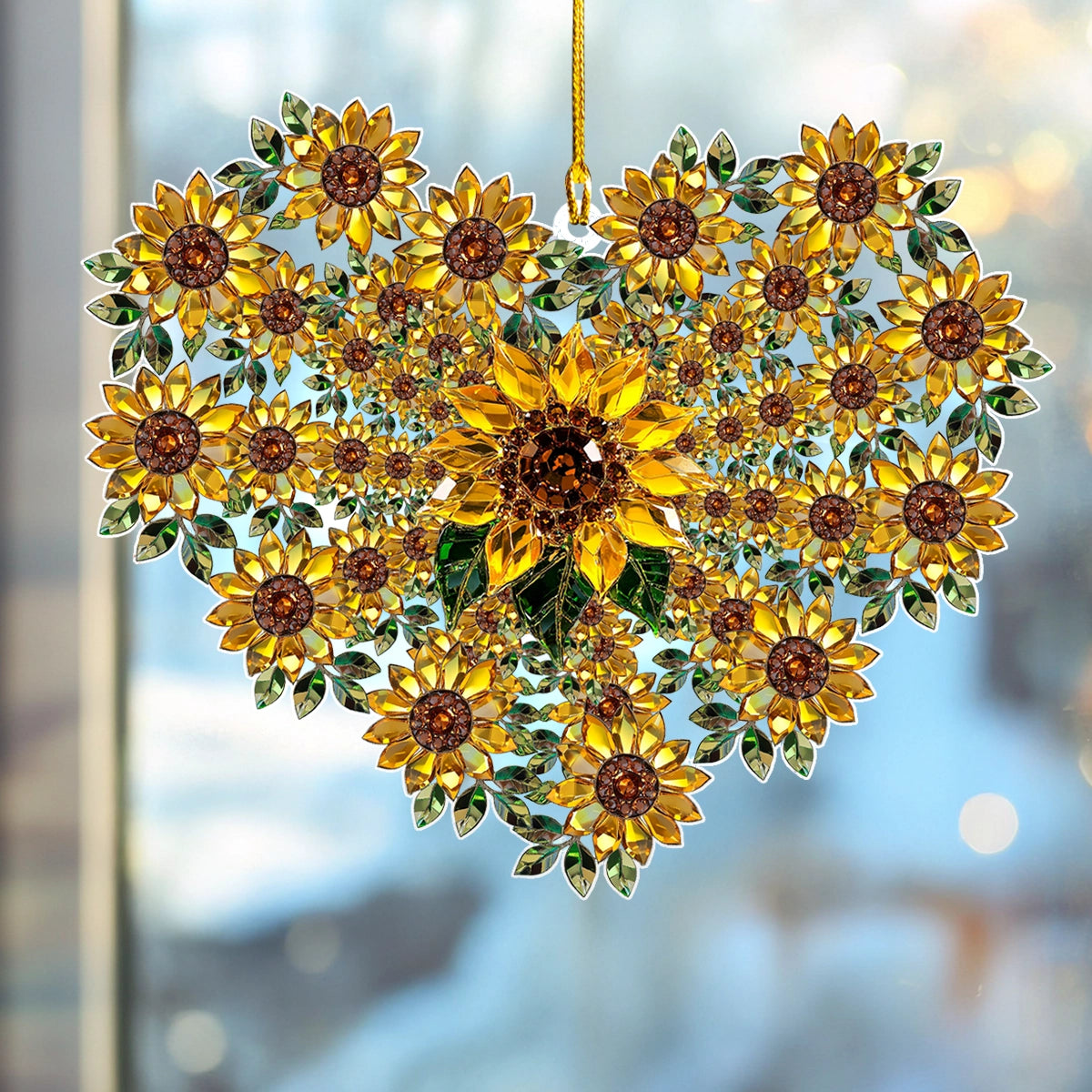Acrylic Ornament Sunflower Heart Radiant Bloom Of Love Special Holiday Tree Decor