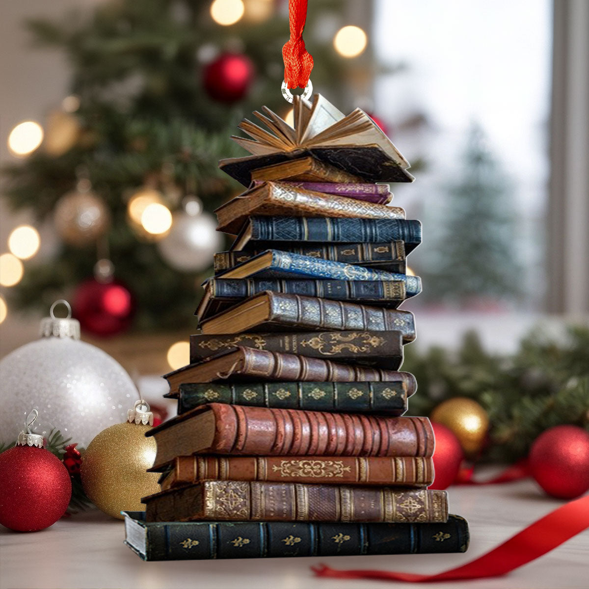 Acrylic Ornament Tower Of Books Festive Christmas Tree Ornament