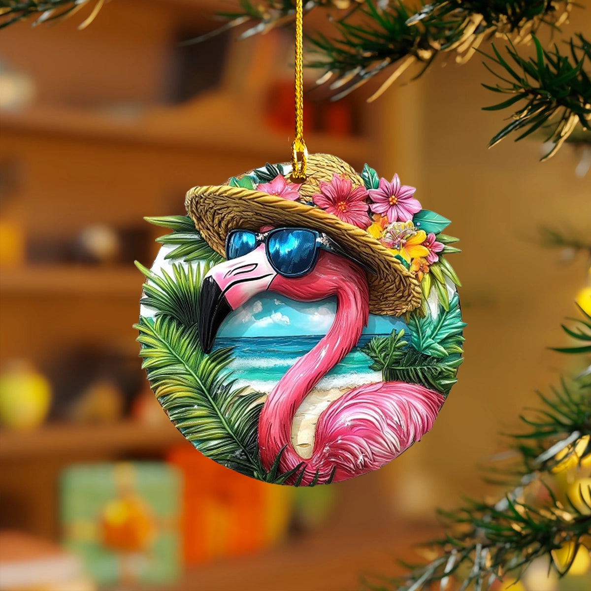 Acrylic Ornament Tropical Holiday Flamingo Memorable Family Ornament