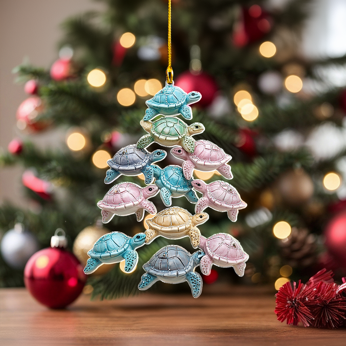 Acrylic Ornament Turtle Tree Charm Festive Sea Spirit Heartwarming Holiday Decoration