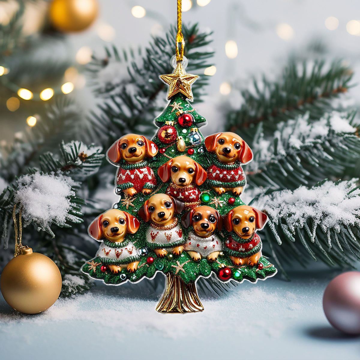 Acrylic Ornament Twinkle Dachshund Christmas Tree Magical Christmas Spirit Ornament
