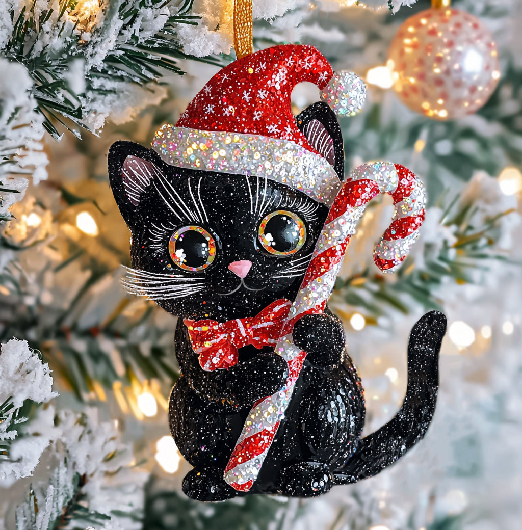 Acrylic Ornament Twinkling Black Cat Warm Winter Home Ornament