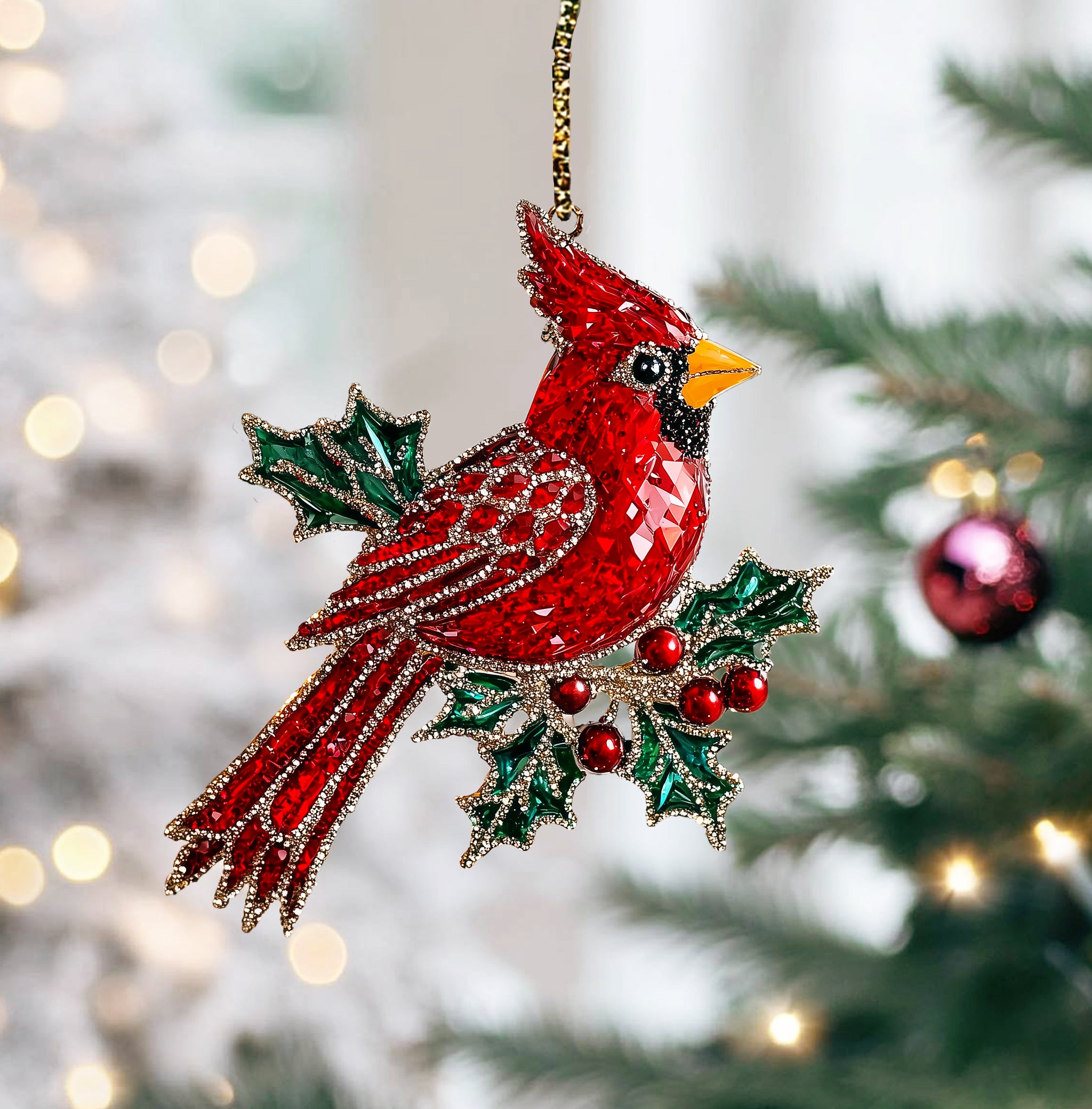 Acrylic Ornament Twinkling Christmas Cardinal Lovely Holiday Ornament Gift