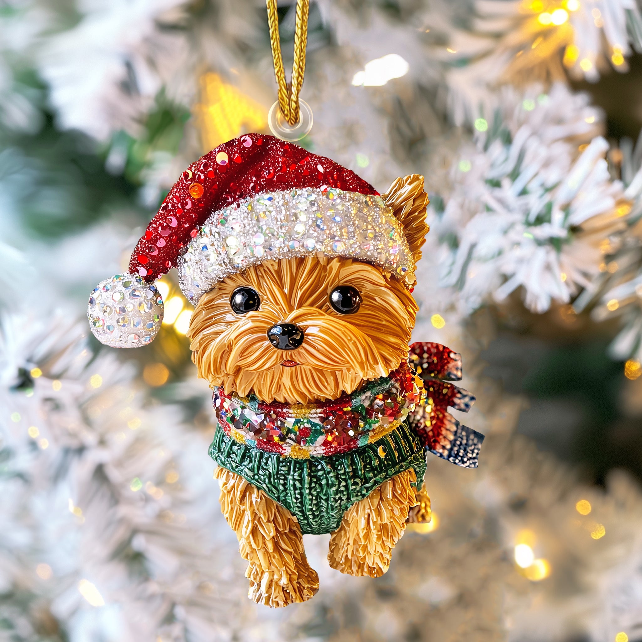 Acrylic Ornament Twinkling Christmas Yorkie Lovely Ornament Gift For Him