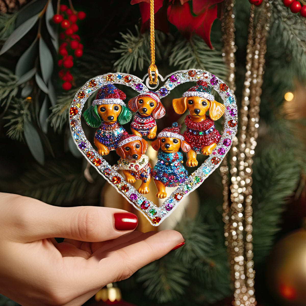 Acrylic Ornament Twinkling Dachshund Joyful Christmas Ornament Keepsake