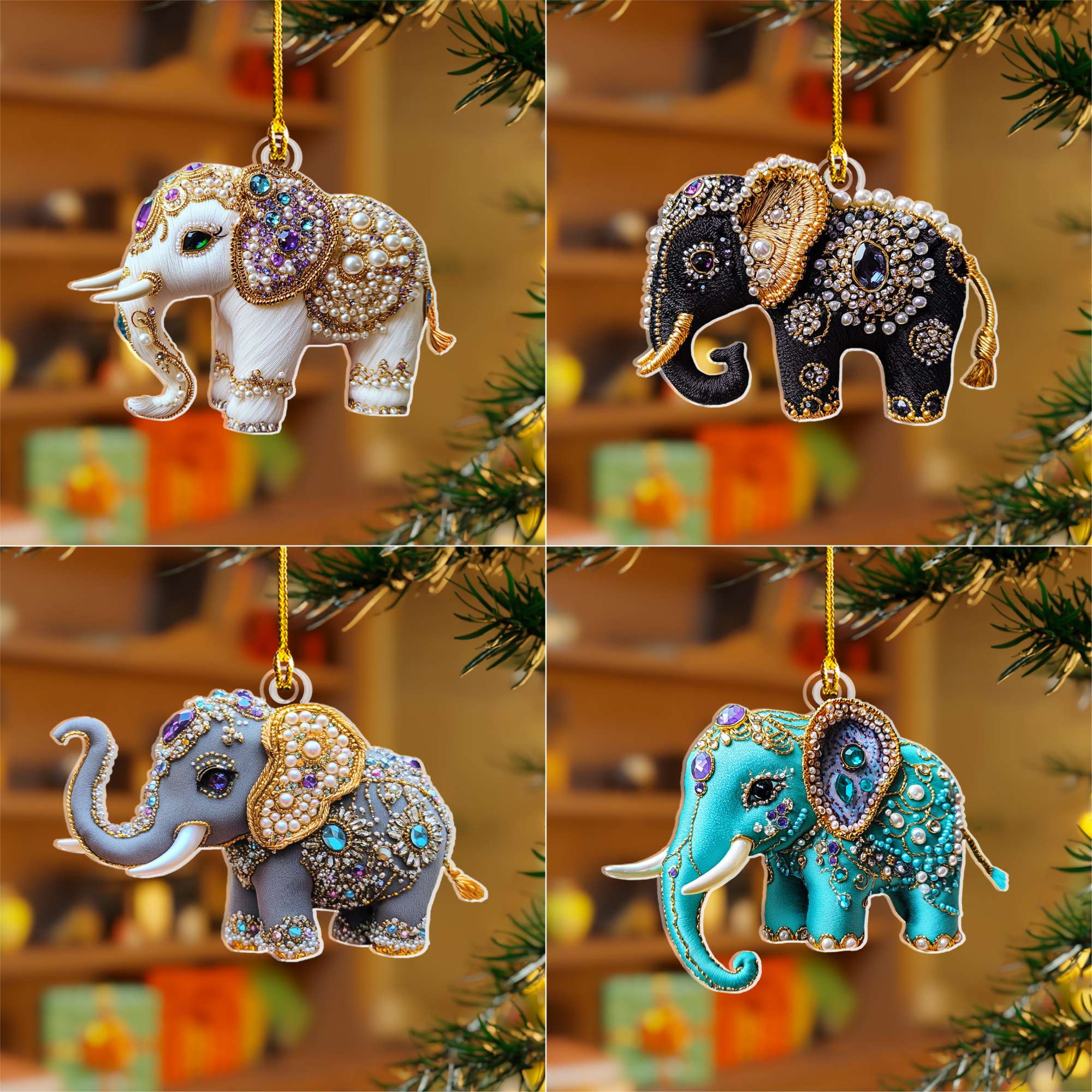 Acrylic Ornament Twinkling Elephant Cozy Christmas Tree Decoration