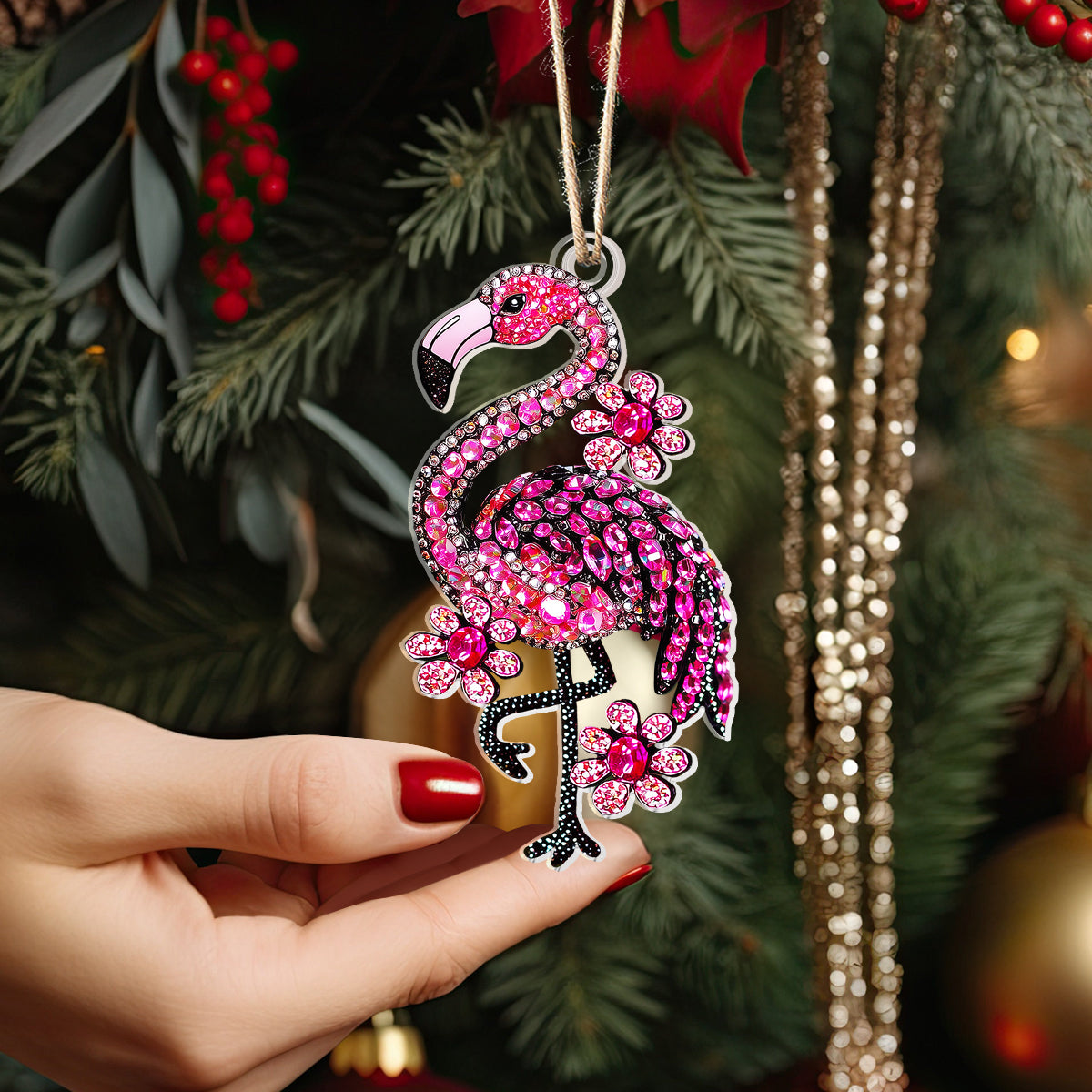 Acrylic Ornament Twinkling Floral Flamingo Elegant Christmas Tree Ornament