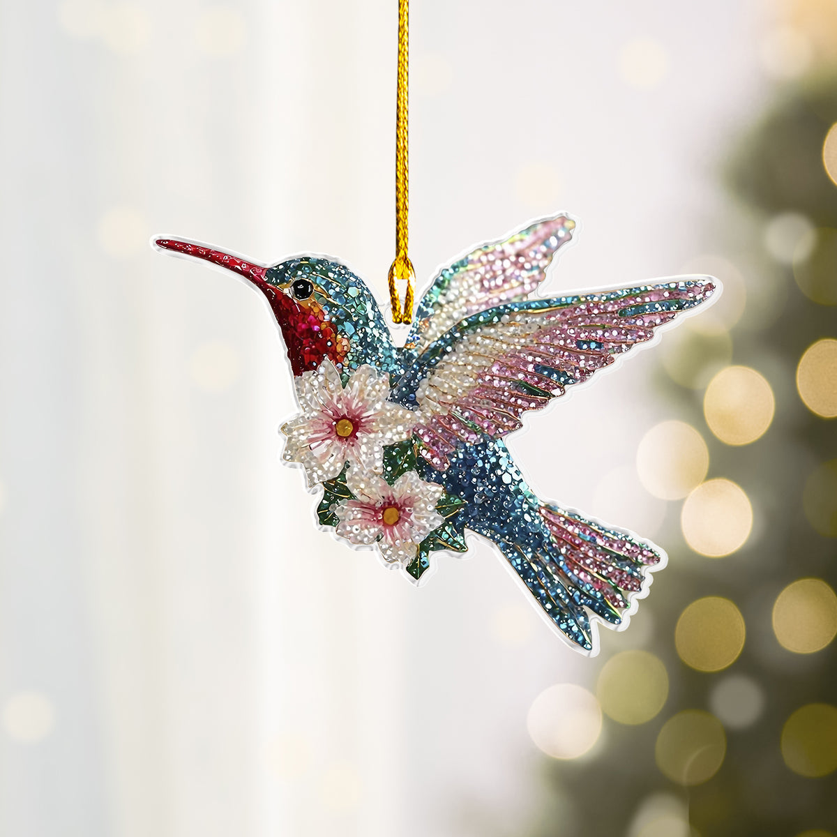 Acrylic Ornament Twinkling Floral Hummingbird Charming Personalized Ornament
