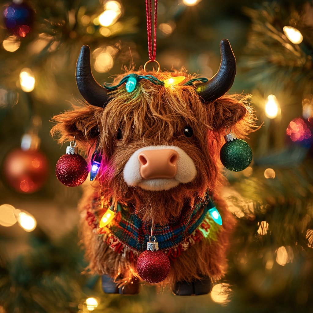 Acrylic Ornament Twinkling Highland Cow Unique Merch Ornament Gift