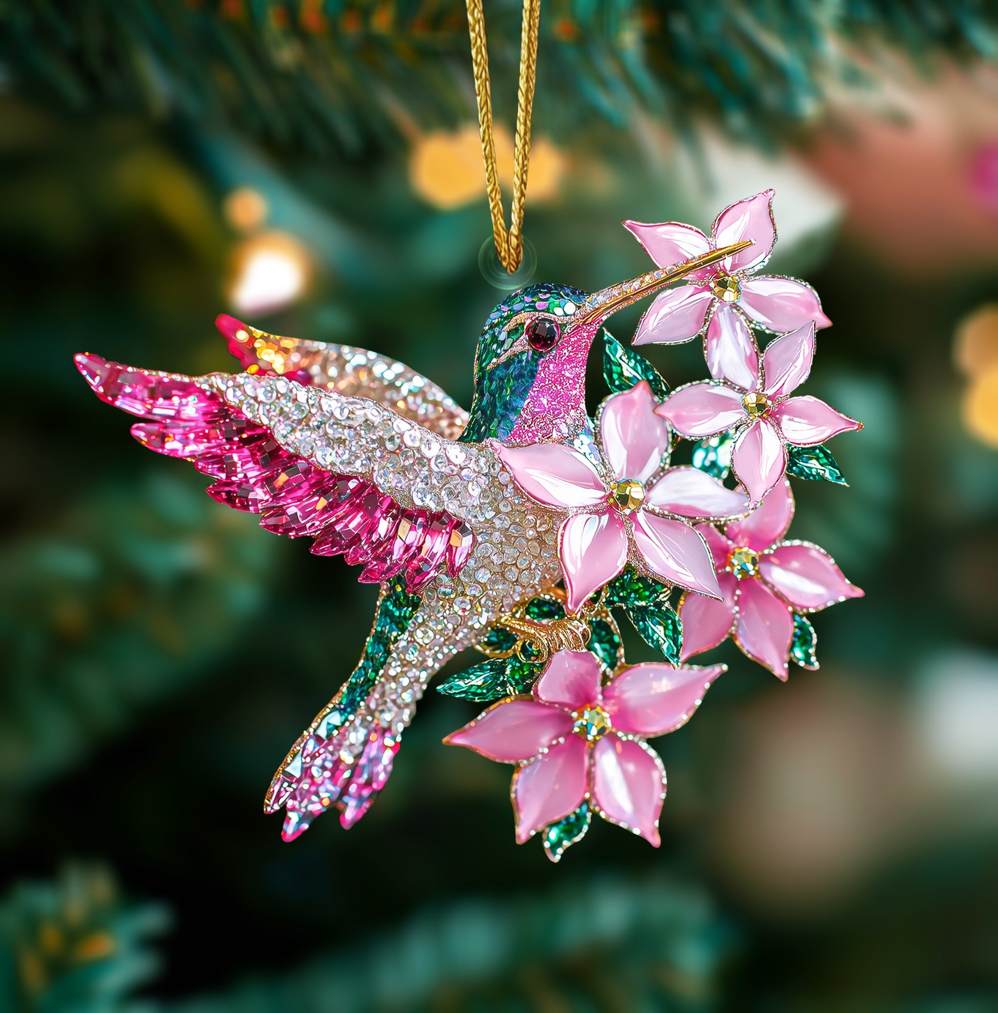 Acrylic Ornament Twinkling Hummingbird Blossom Holiday Merch Collection