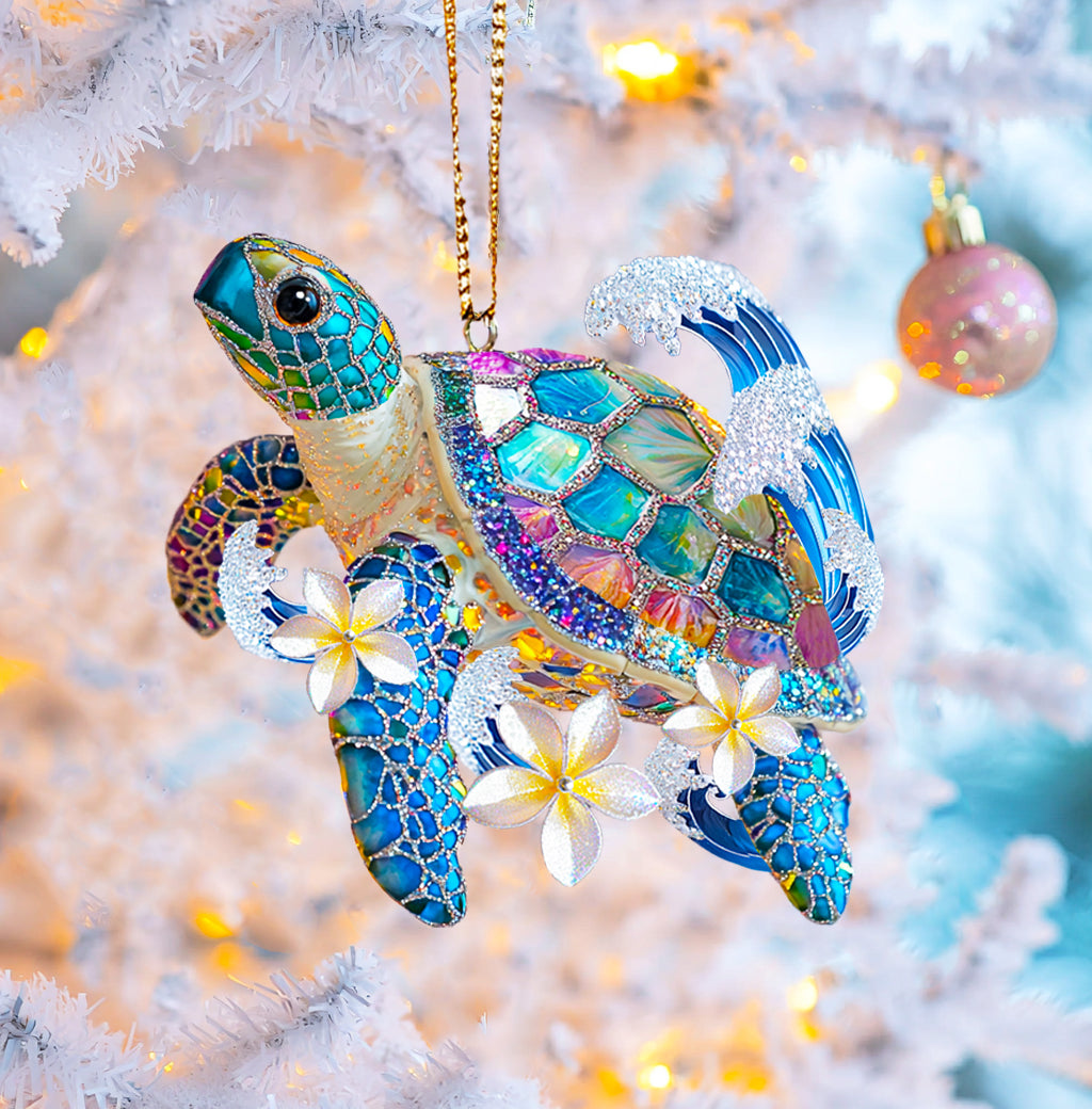 Acrylic Ornament Twinkling Plumeria Sea Turtle Holiday Merch Decor Idea