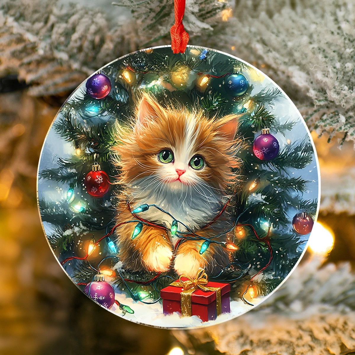 Acrylic Ornament Under The Tree With Christmas Kitty Stylish Casual Wear Gift Perfect Merch Gift Idea