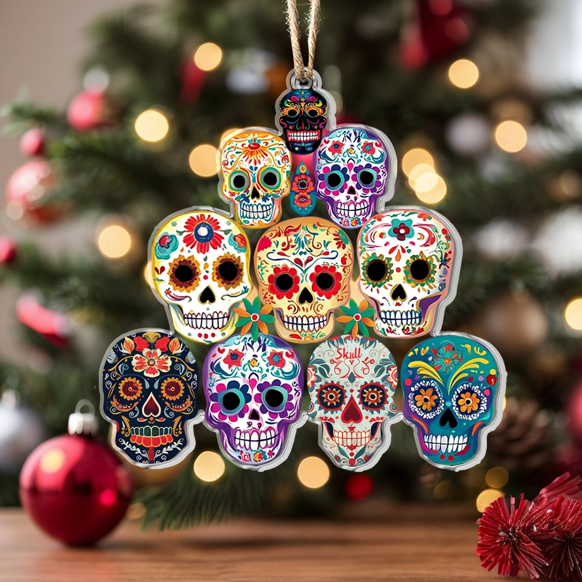 Acrylic Ornament Vibrant Skull Christmas Tree Heartwarming Holiday Decoration